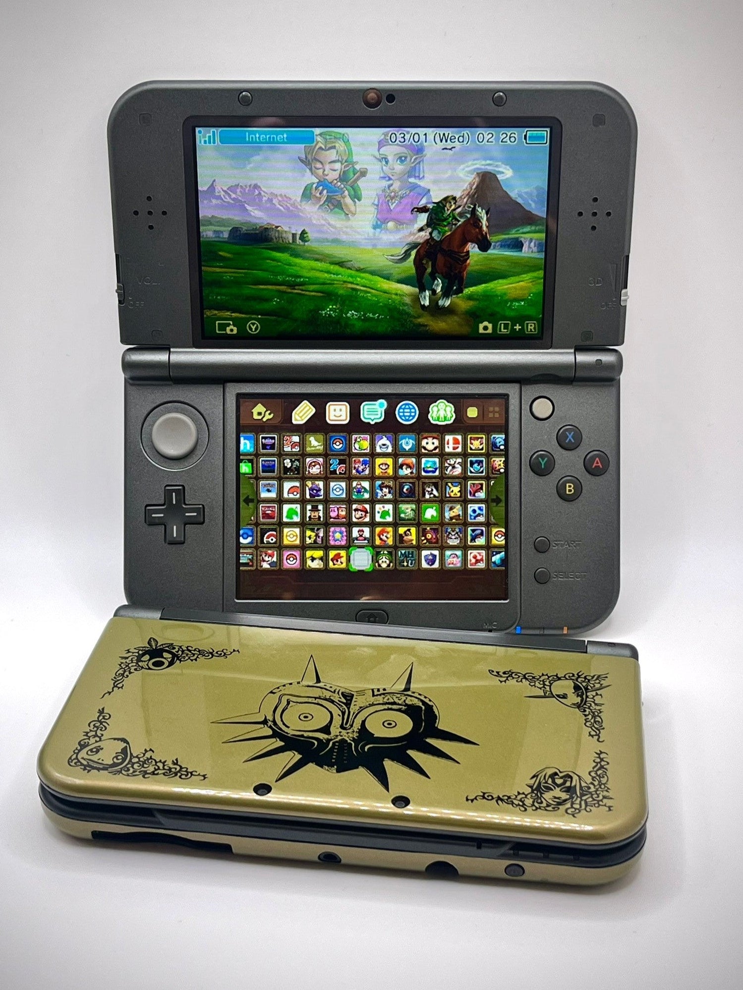 Nintendo 3DS gaming console with a game displayed on the screen